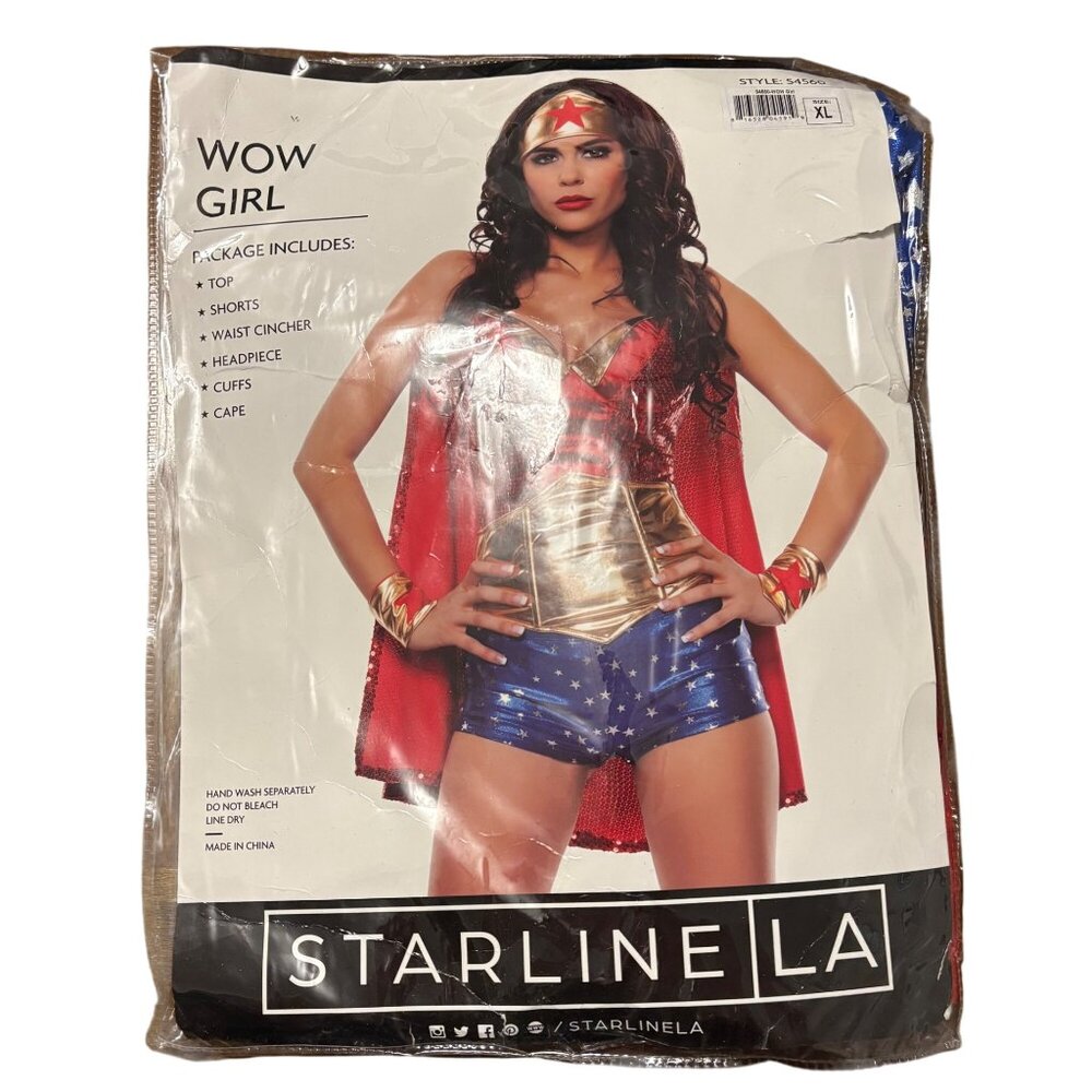 Wow Girl Superhero Costume XL By Starline LA Includes Top Shorts Waist Cincher